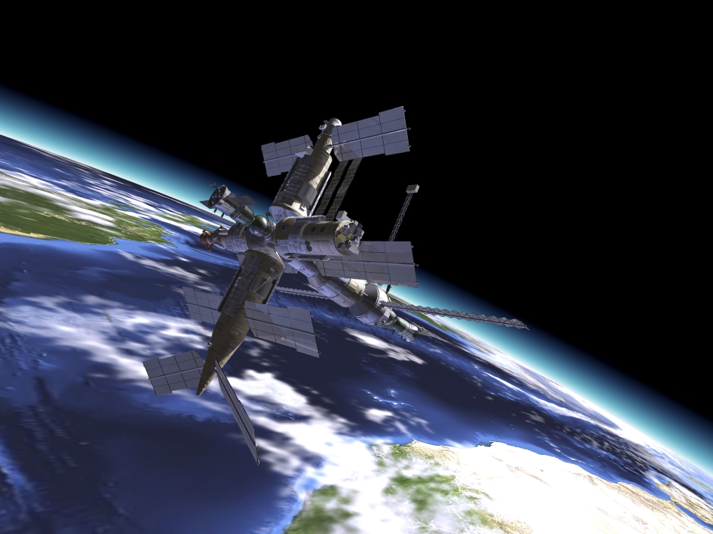 Mir Russian Space Station in Orbit Over Earth Poster Print, 32 x 24 - Large