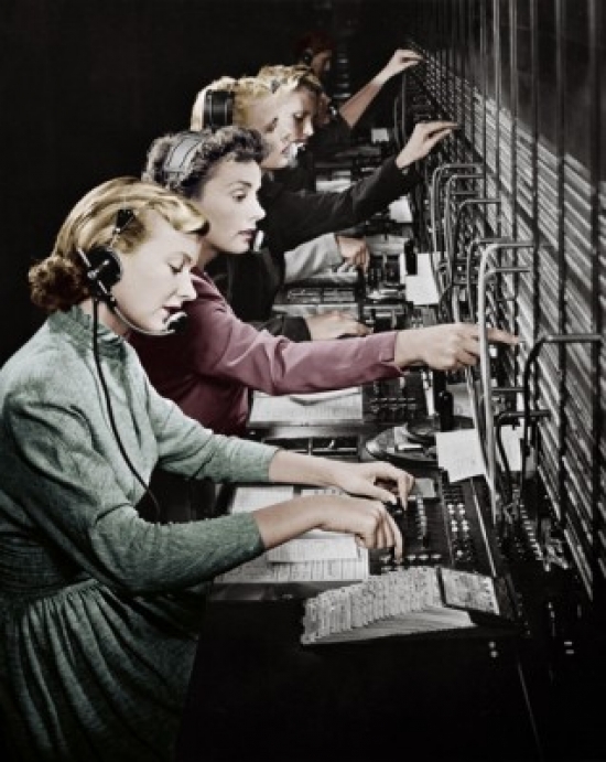Superstock SAL2554644A Side Profile of Group of Telephone Operators Operating Switchboards Poster Print, 18 x 24 -  Posterazzi
