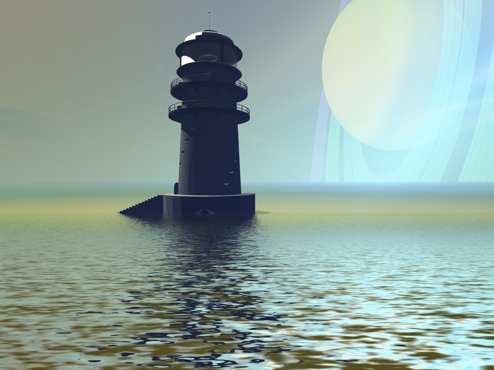 A Lighthouse Beacon On An Alien Planet Poster Print - 16 x 12