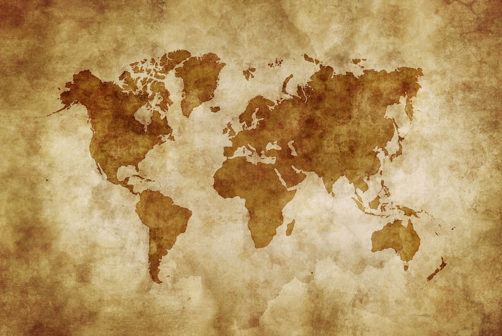 Aged World Map On Dirty Paper Poster Print - 34 x 22 - Large