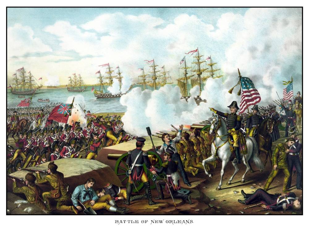 Digitally Restored Vintage War of 1812 Print Features General Andrew Jackson Leading His Troops At The Battle of New Orleans Poster Print, 16 x 12