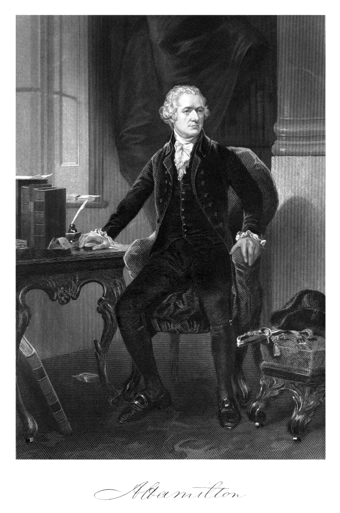 StockTrek Images PSTJPA100827M Vintage American History Print of Alexander Hamilton Sitting At His Desk with Signature At Bottom Poster Print, 11 x 17