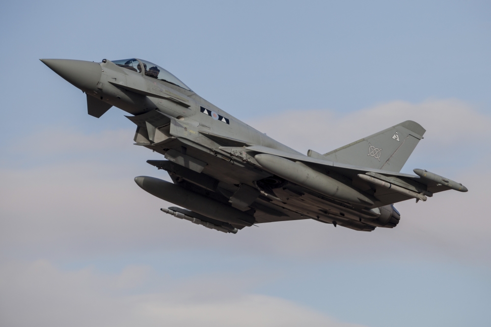 A Royal Air Force Typhoon Fighter Jet Taking Off During Natos Exercise Trident Juncture Albacete Spain Poster Print