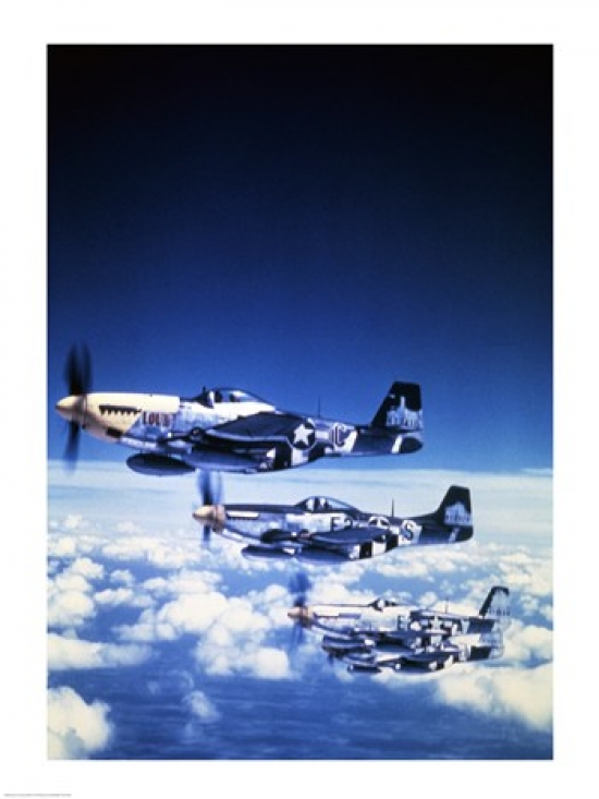 Four Fighter Planes in Flight P-51 Mustang Poster Print, 18 x 24