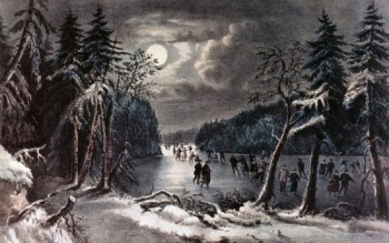 Skating Scene - Moonlight 1868 Currier & Ives, Active 1857-1907 & American Poster Print, 18 x 24