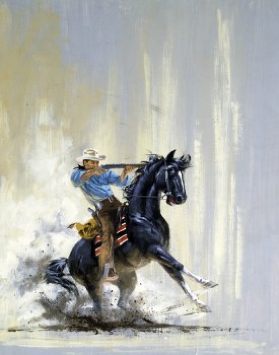 Cowboy On Horseback Aiming Gun Poster Print, 24 x 36 - Large