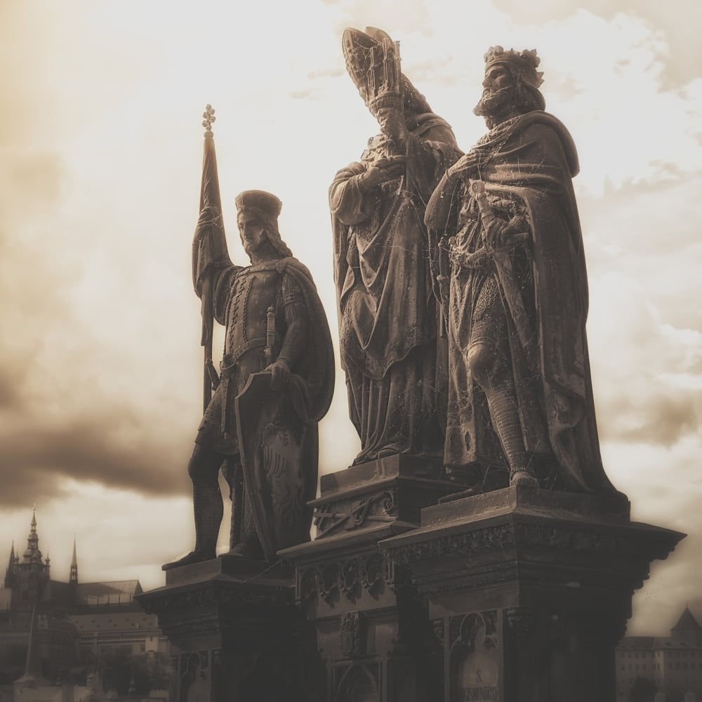 Statues Along Karl Bridge - Prague Czech Republic Poster Print