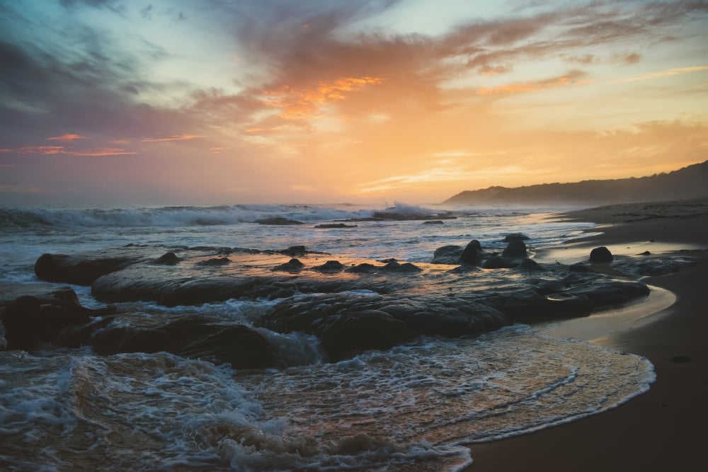 Colourful Sunset & Water Washing Up on The Shore - Tarifa Cadiz Andalusia Spain Poster Print - 36 x 24 in. - Large