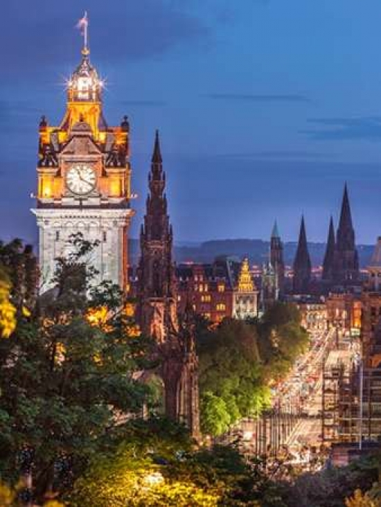 Princess Streen & The Balmoral Hotel & Night Edinbrugh Scotland Poster Print by Assaf Frank, 9 x 12 - Small