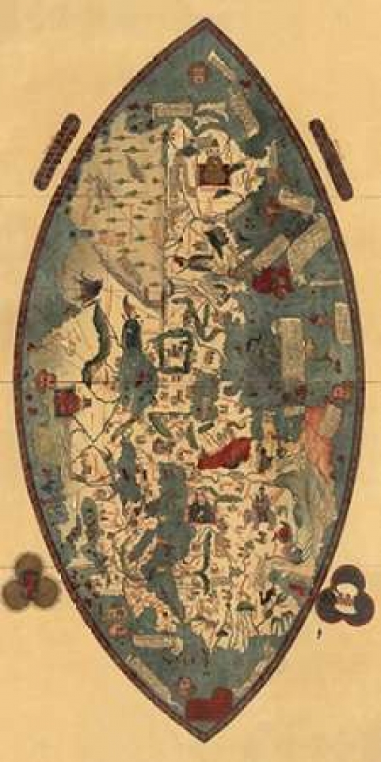 Bentley Global Arts PDX379302SMALL Genoese World Map Poster Print by Paolo Del Pozzo Toscanelli, 10 x 20 - Small