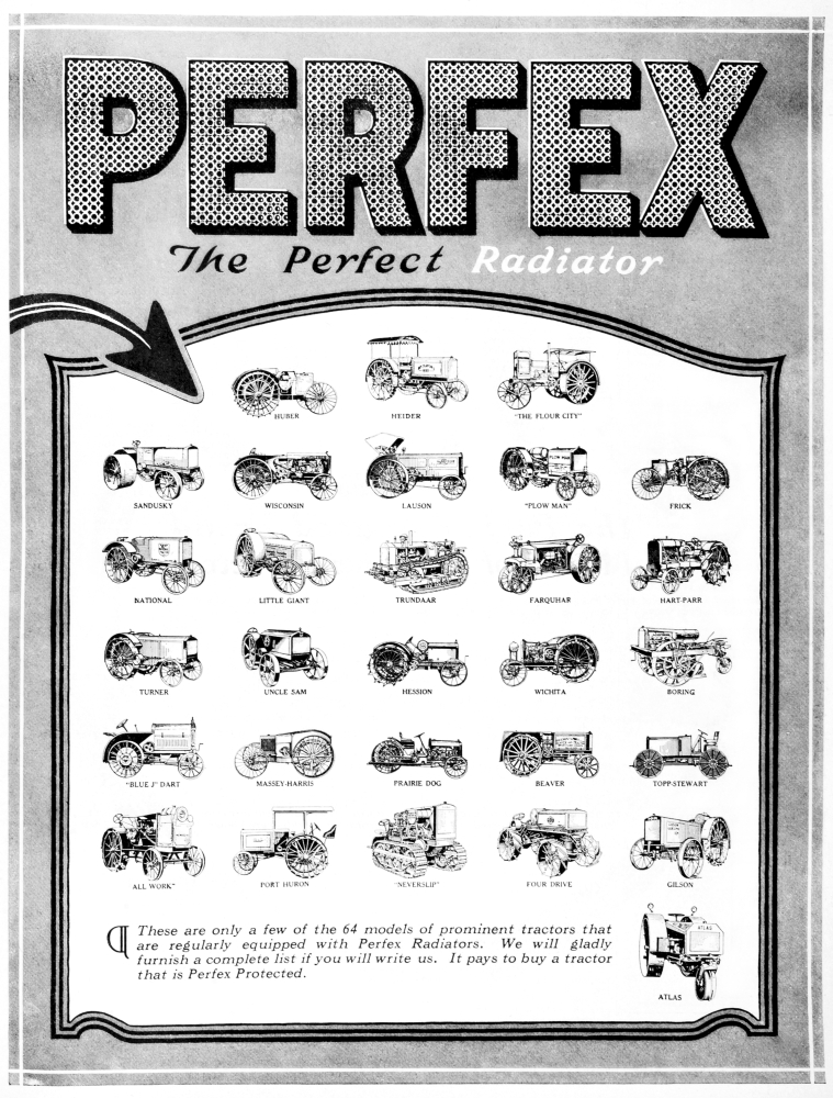 Perfex The Perfect Radiator Advertisement with Historic Tractor Illustrations From Early 20th Century Print - 13 x 17 in.