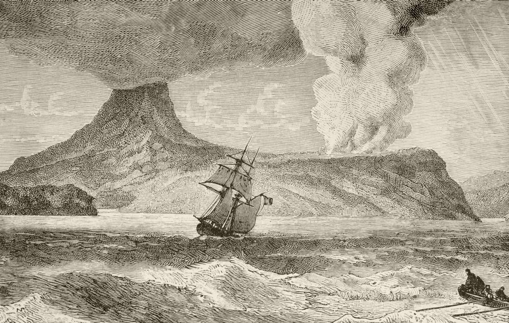 DPI1872495LARGE Krakatoa Island Erupting in August 1883 From The Book Chips From The Earths Crust Published 1894 Poster Print, 36 x 22 - Large