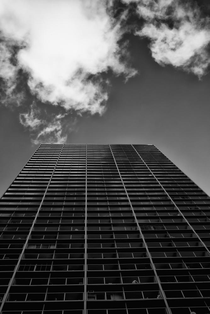 DPI12278702LARGE Looking Up at A Tall Building in Waikiki Processed in High Contrast Black & Poster Print - 24 x 38 in. - Large