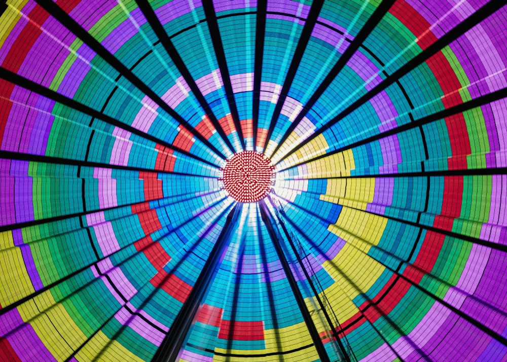 Long Exposure Photograph Showcasing The Many Color Combinations The Big Wheel Produces at Night - Seattle Washington 1 Poster Print - 18 x 13 in.