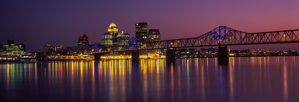 Bridge Across A River At Dusk George Rogers Clark Memorial Bridge Ohio River Louisville Kentucky USA Poster Print