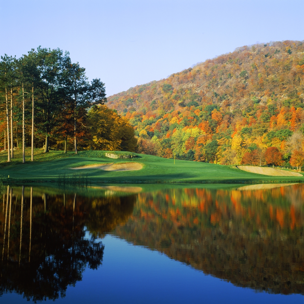 Reflection of A Hill On Water West Point Golf Course West Point New York State USA Poster Print - 12 x 12