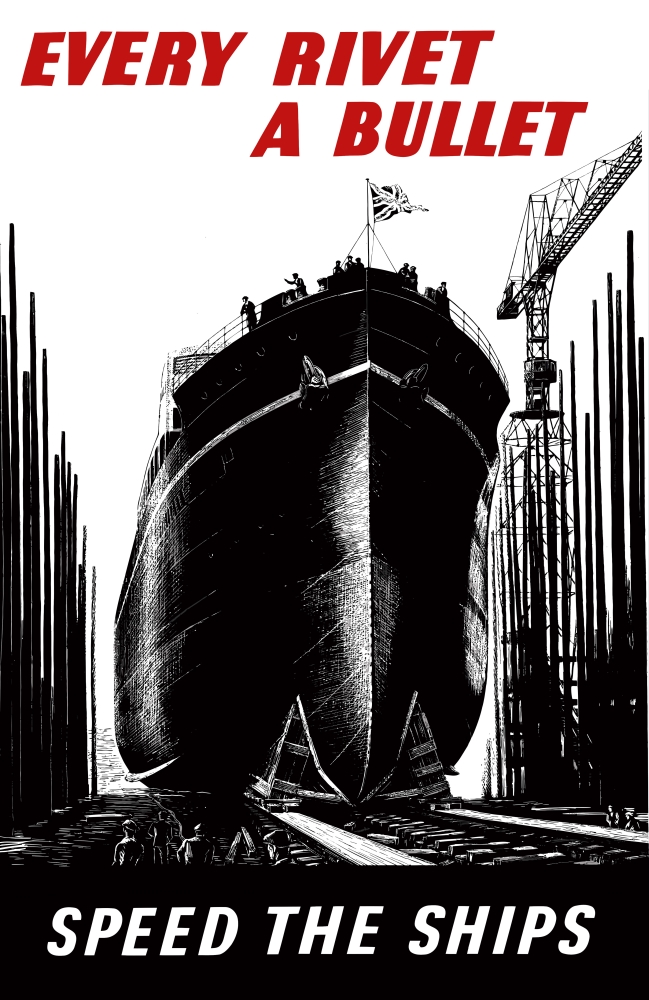Picture of   Digitally Restored War Propaganda Poster. This Vintage World War Two Poster Features A Ship Being Built in A Shipyard. It Declares - Every Rivet A Bullet Speed The Ships Poster Print&#44; 11 x 17
