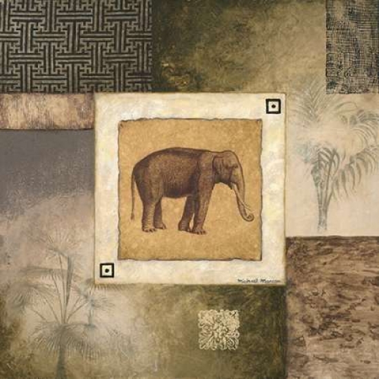 Elephant Woodcut Poster Print by Michael Marcon - 12 x 12 - Small