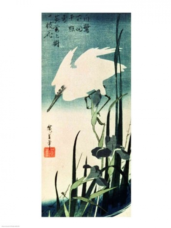 White Heron & Iris Poster Print by Utagawa Hiroshige - 24 x 36 in. - Large