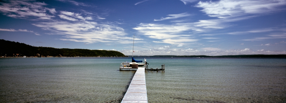 PPI124293S Pier At A Lake Crystal Lake Frankfort Benzie County Michigan USA Poster Print, 27 x 9 -  Panoramic Images