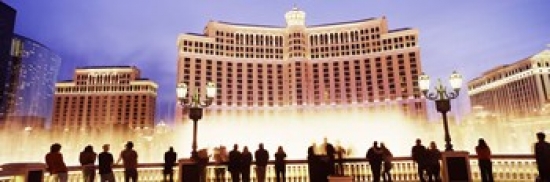 Hotel Lit Up At Night Bellagio Resort & Casino The Strip Las Vegas Nevada USA Poster Print, 18 x 6