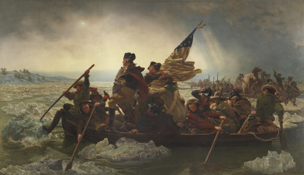Vintage American History Painting of General George Washington Crossing The Delaware Original by Emanuel Gottlieb Leutze Poster Print, 18 x 10