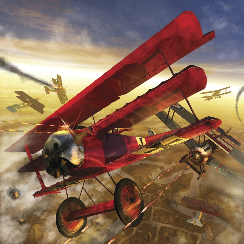 German Triple Wing Bi-Plane The Red Baron World War I Western Front Air Assault Poster Print - 14 x 14