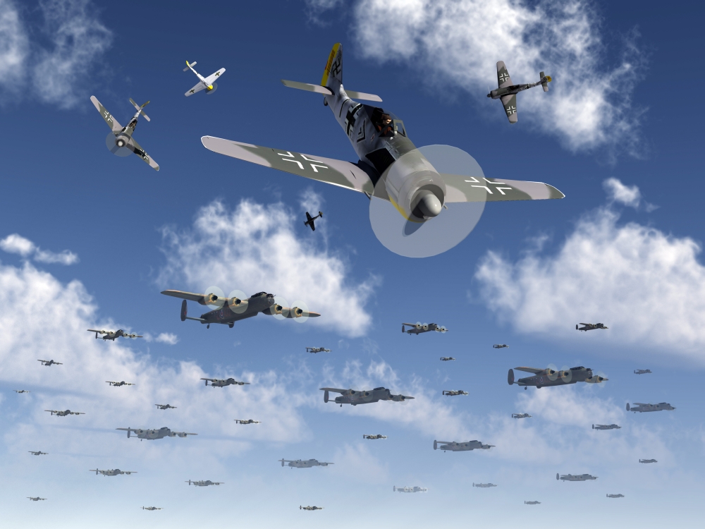 StockTrek Images PSTMAS100163M German Focke-Wulf 190 Fighter Aircraft Attack British Lancaster Bombers Poster Print, 16 x 12