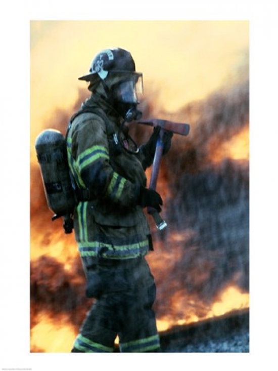 Firefighter At A Rescue Operation Poster Print, 18 x 24