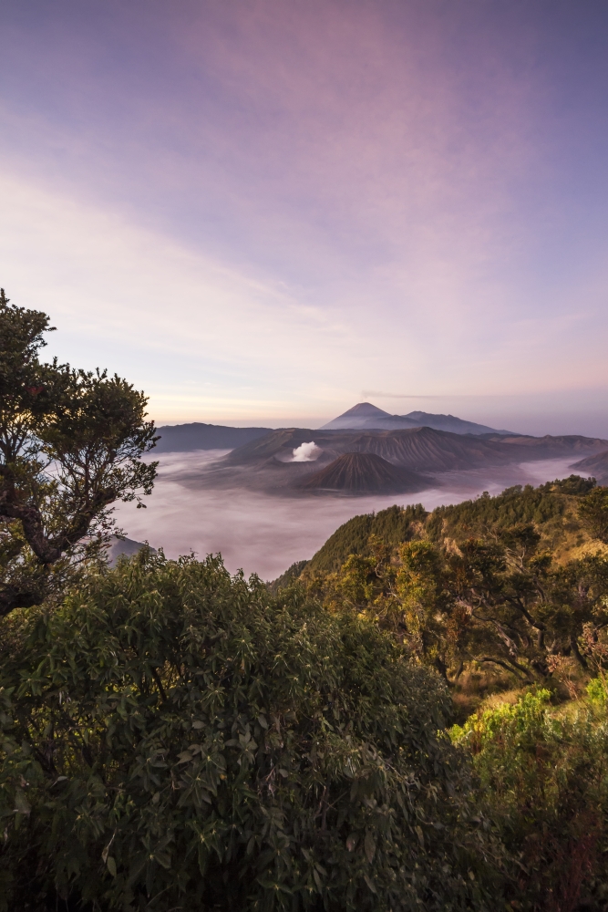 Tengger Caldera with Steaming Mount Bromo Mount Batok & Mount Semeru in The Background Seen From The Western Viewpoint 1 Poster Print - 12 x 19 in.