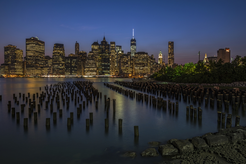 DPI12284565 Manhattan Skyline at Twilight Brooklyn Bridge Park - Brooklyn New York United States of America Poster Print - 19 x 12 in.