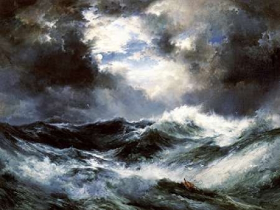 Moonlit Shipwreck At Sea Poster Print by Thomas Moran, 9 x 12 - Small
