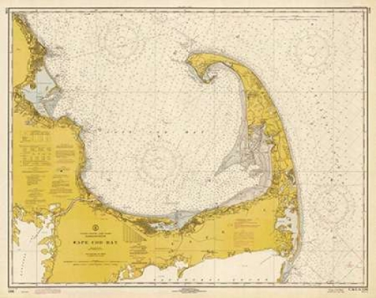 Nautical Chart - Cape Cod Bay Ca. 1970 - Sepia Tinted Poster Print by Noaa Historical Map-Chart, 11 x 14 - Small