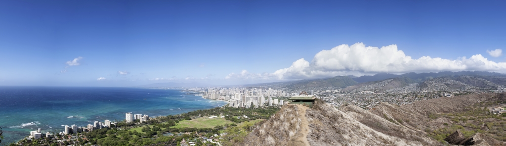 DPI12278689 Looking Out Over Waikiki From Diamond Head - Honolulu Oahu Hawaii United States of America Poster Print - 40 x 11 in.
