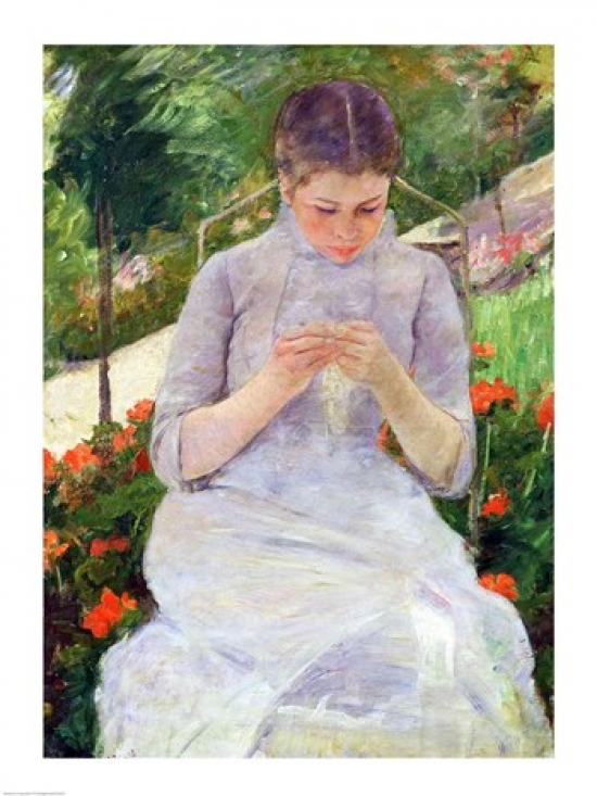 Picture of Posterazzi BALXIR16687 Young Woman Sewing in The Garden Poster Print by Mary Cassatt - 18 x 24 in.