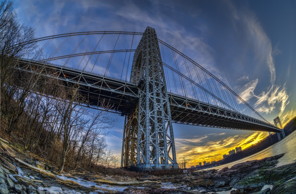 George Washington Bridge at Sunset Fort Washington Park - New York City United States of America Poster Print - 18 x 12 in.