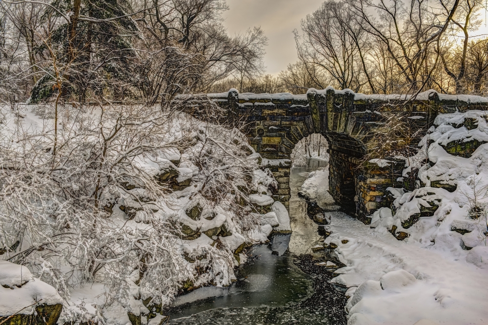 Snow-Covered Glen Span Arch Central Park - New York City United States of America Poster Print