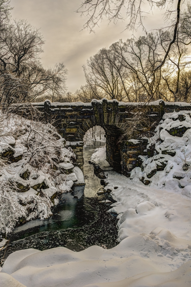 Snow-Covered Glen Span Arch Central Park - New York City United States of America Poster Print - 12 x 19 in.