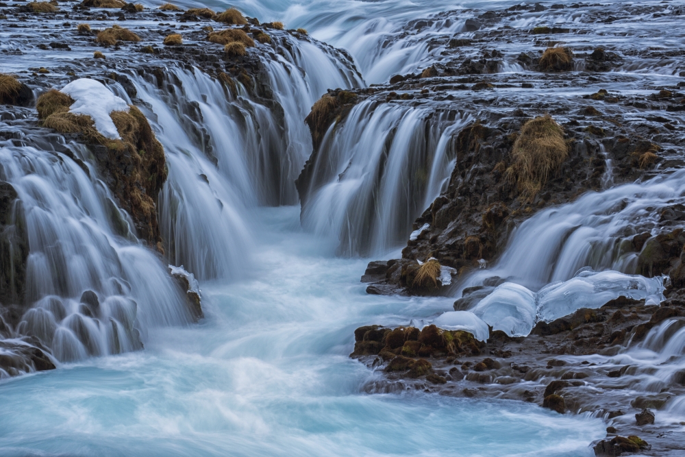 Turquoise Water Flowing Over Rocks Into A River - Bruarfoss Iceland Poster Print - 38 x 24 in. - Large