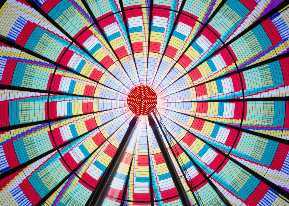 Long Exposure Photograph Showcasing The Many Color Combinations The Big Wheel Produces at Night - Seattle Washington 1 Poster Print - 19 x 13 in.