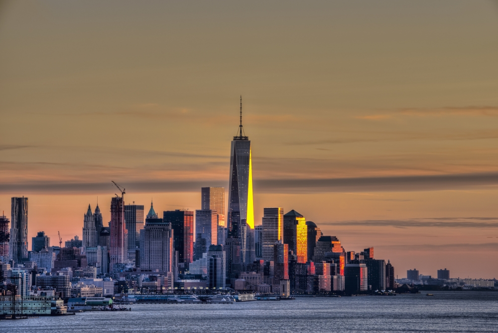 Sunset Over Lower Manhattan & The World Trade Centre - New York City United States of America Poster Print - 19 x 12 in.