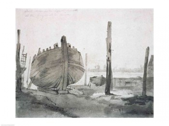 BALBAL22369LARGE A River Scene with Vessel at Sunset Poster Print by John Constable - 36 x 24 in. - Large