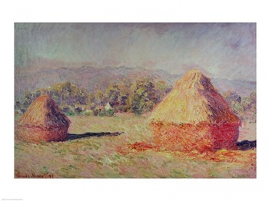 Two Haystacks 1891 Poster Print by Claude Monet - 24 x 18 in.