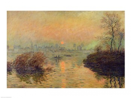 Sun Setting Over The Seine at Lavacourt. Winter Effect 1880 Poster Print by Claude Monet - 24 x 18 in.