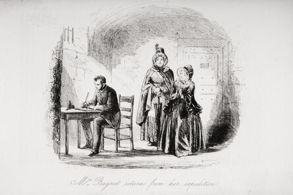 DPI1860211LARGE Mrs. Bagnet Returns From Her Expedition. Illustration by Phiz Hablot Knight Poster Print, 36 x 24