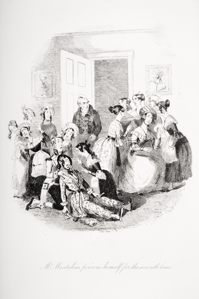 Mr Mantalini Poisons Himself for the Seventh Time. Illustration From the Charles Poster Print - 12 x 18