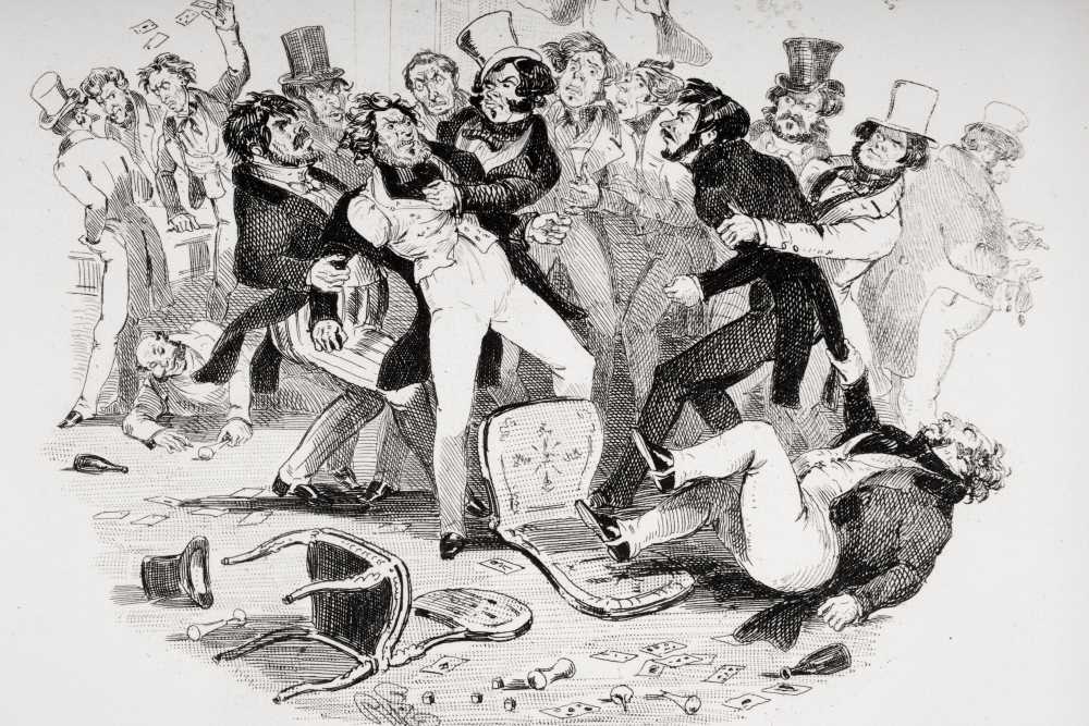 The Last Brawl Between Sir Mulbery & His Pupil. Illustration From the Charles Poster Print - 18 x 12