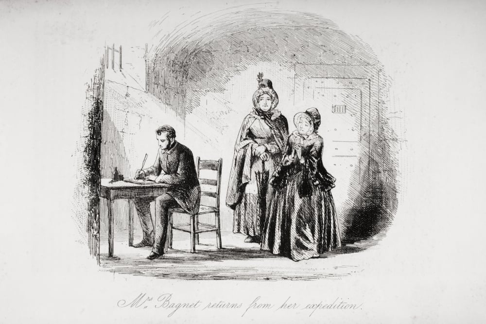 DPI1860211 Mrs. Bagnet Returns From Her Expedition. Illustration by Phiz Hablot Knight Poster Print, 18 x 12