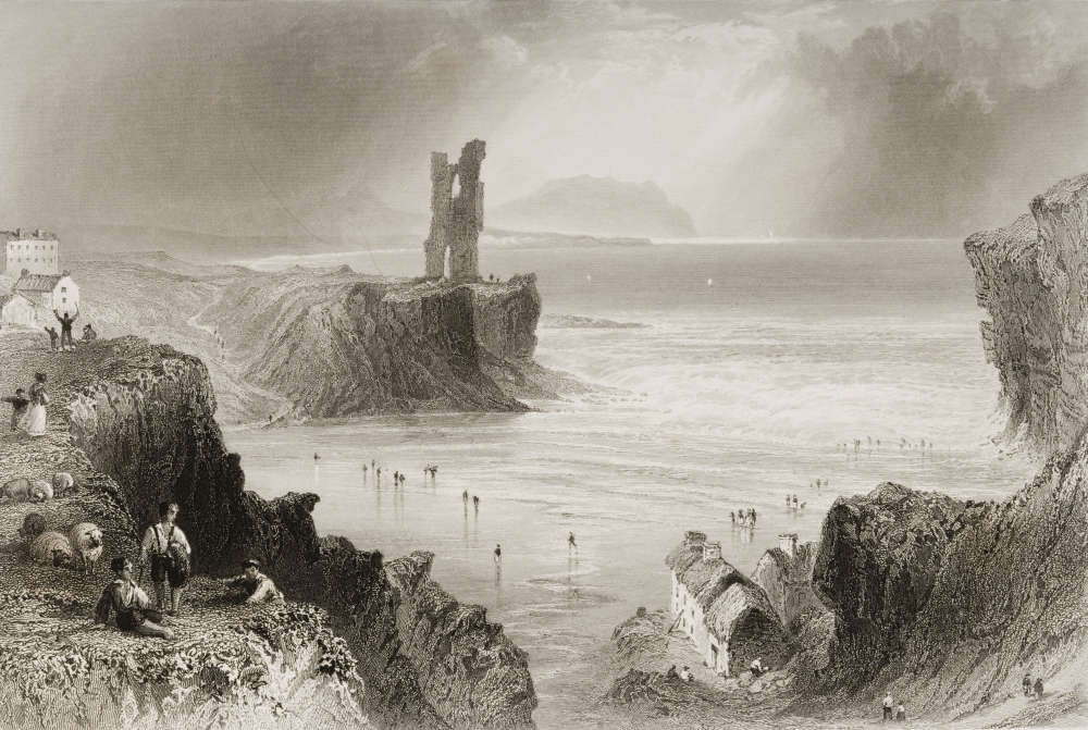 Ballybunian County Kerry Ireland Drawn by Whbartlett Engraved by J Cousen From the Scenery & Antiquities of Ir Poster Print, 17 x 11