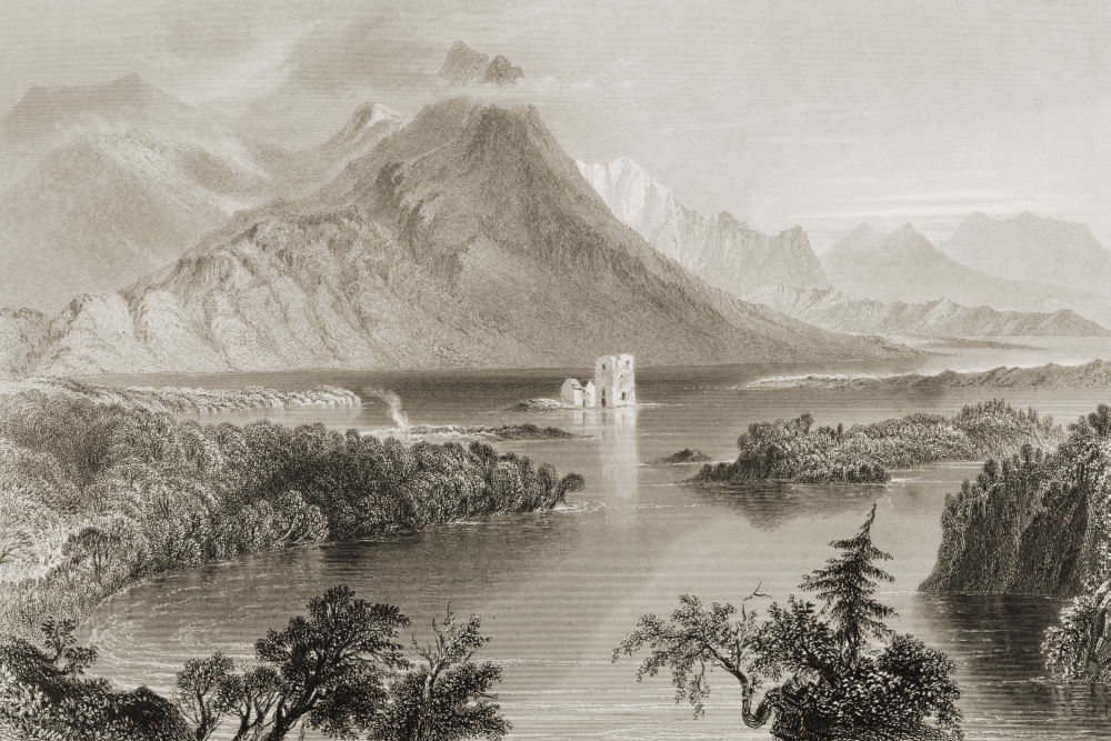 Ballynahinch Lake Connemara County Galway Ireland Drawn by Whbartlett Engraved by R Wallis From the Scenery & Poster Print, 17 x 11